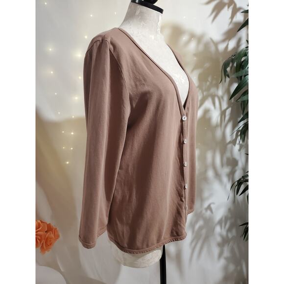 Fresh Produce Womens V-Neck Button 3/4 Sleeve Cardigan Size L Tan Cotton Neutral - Picture 4 of 10